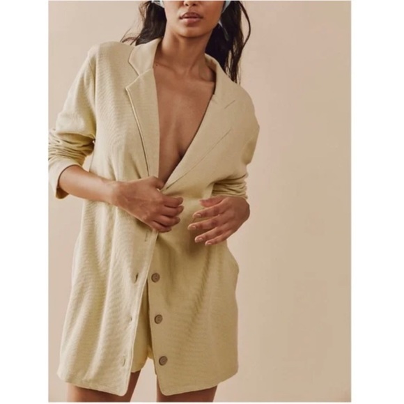 Free People Pants - NWT Free People Lizzie Sweater Romper Onesie Long Sleeve Knit Blazer Lime Green